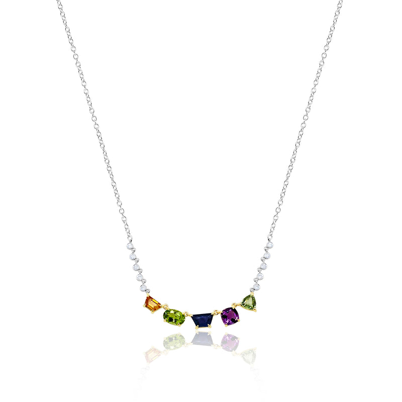 White Gold Multi Shaped Center Necklace Rainbow LAST ONE