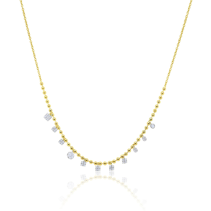 Yellow Gold Ball Chain and Diamond Charm Necklace
