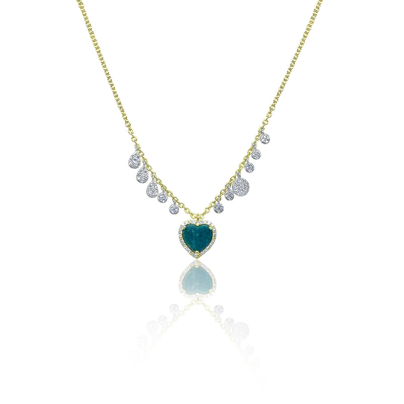 Two Tone Opal Heart and Diamond Charm Necklace