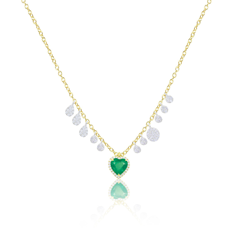 Gold Diamond and Emerald Heart Necklace