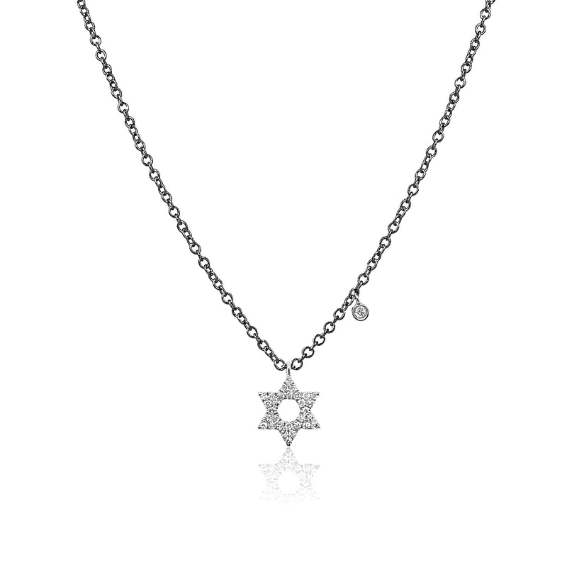 Space Black Jewish Star Diamond Charm Necklace
