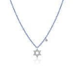 Galactic Blue Jewish Star Diamond Charm Necklace
