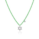 Electric Green Jewish Star Diamond Charm Necklace