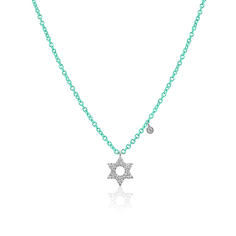 Mermaid Blue Jewish Star Diamond Charm Necklace