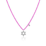 Electric Pink Jewish Star Diamond Charm Necklace