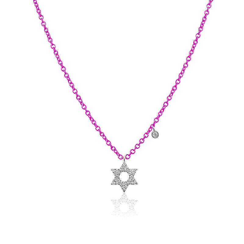 Electric Pink Jewish Star Diamond Charm Necklace