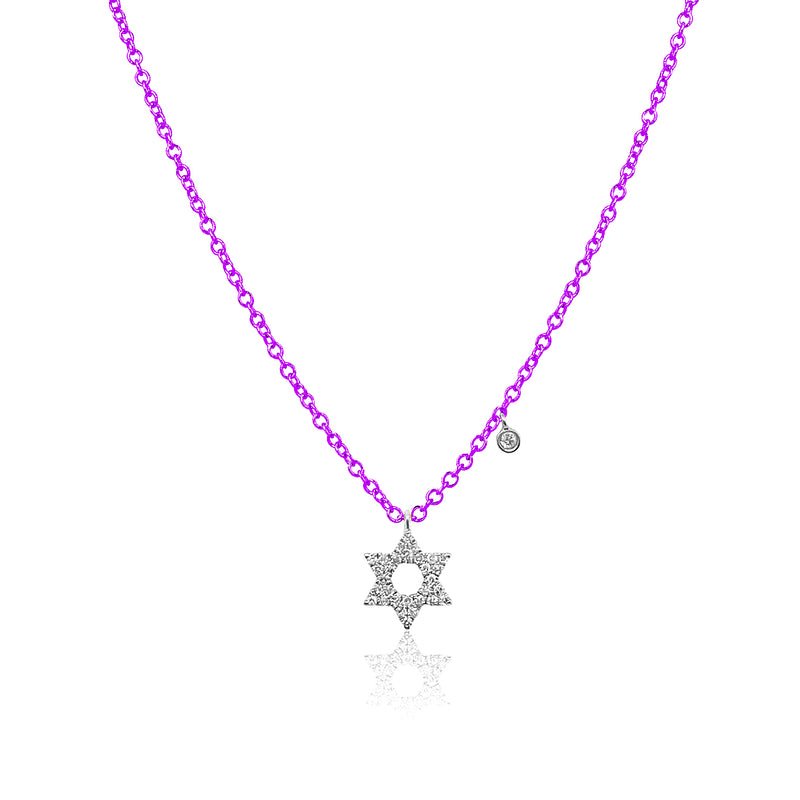 Groovy Purple Jewish Star Diamond Charm Necklace