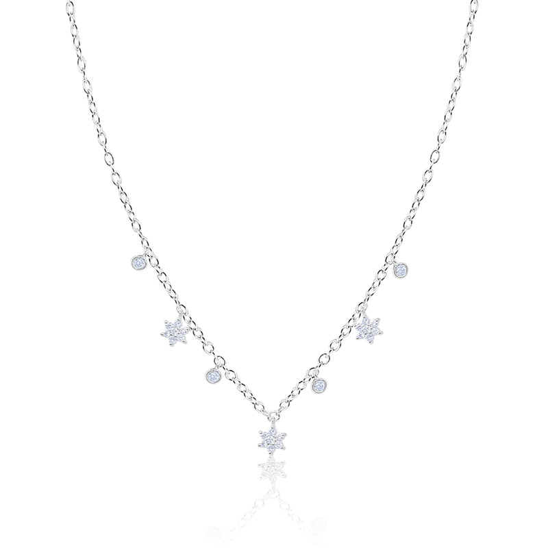 White Gold Dainty Diamond Flower and Bezel Necklace