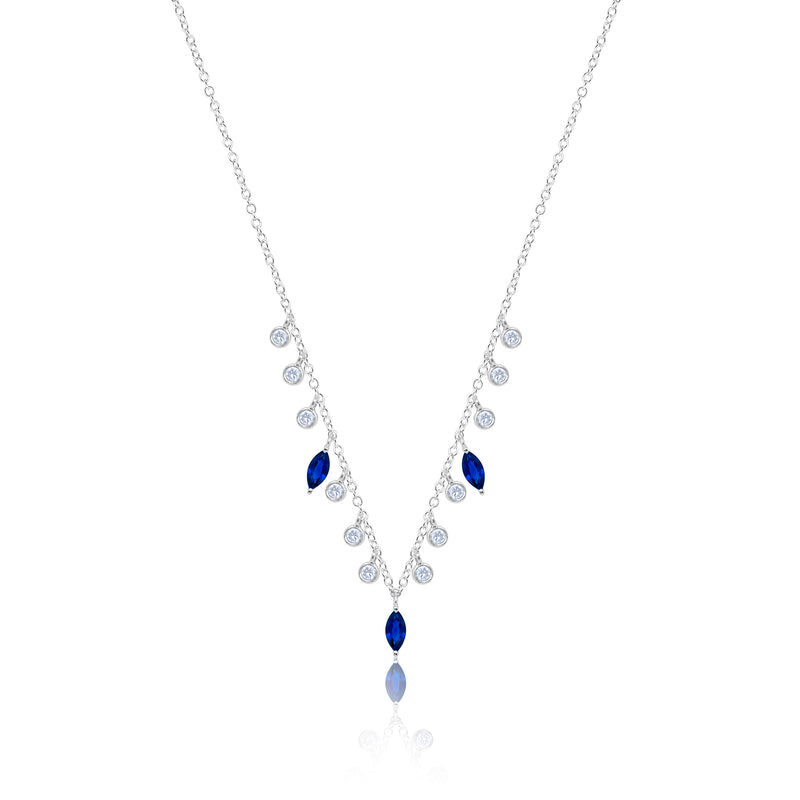 14kt White Gold Blue Sapphire Diamond Necklace