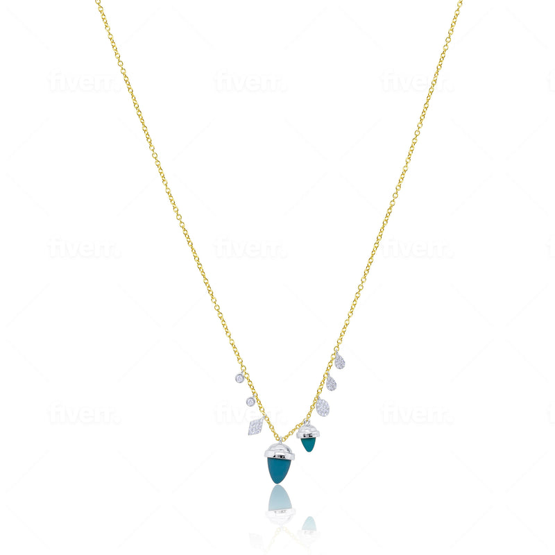 Two Tone Diamond and Turquoise Charm Necklace