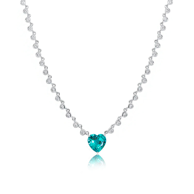 White Gold Lab Grown Paraiba Heart Necklace