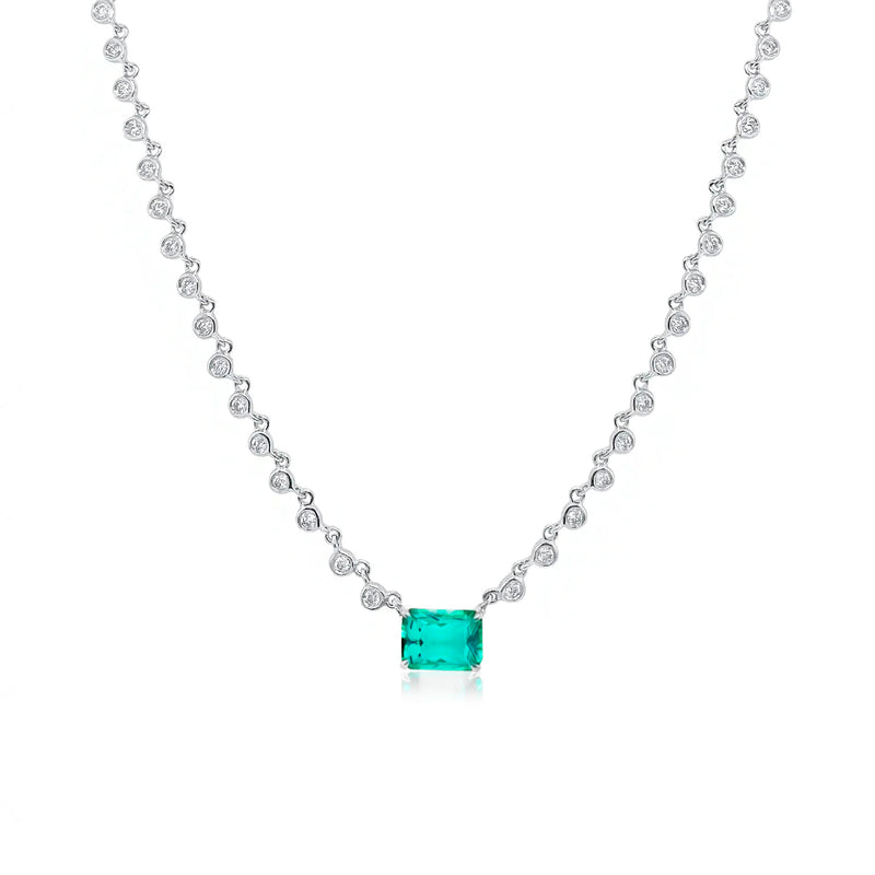 White Gold Diamond and Lab Grown Pariba Necklace