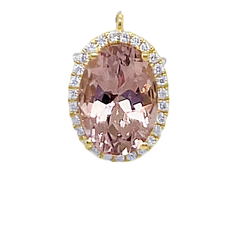 Morganite Yellow Gold Diamond Oval Charm