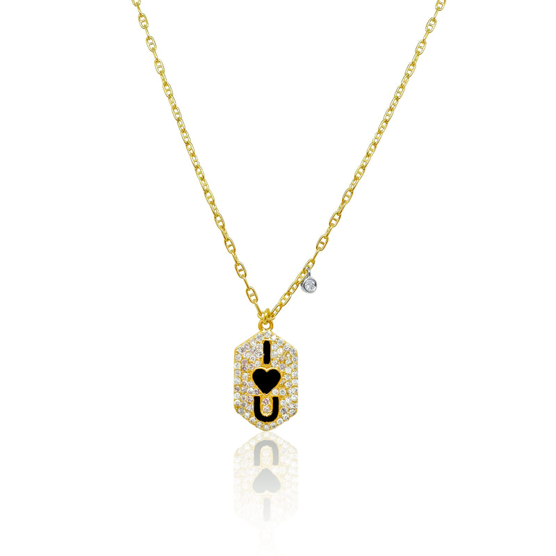 Diamond and Black Enamel Symbols Necklace