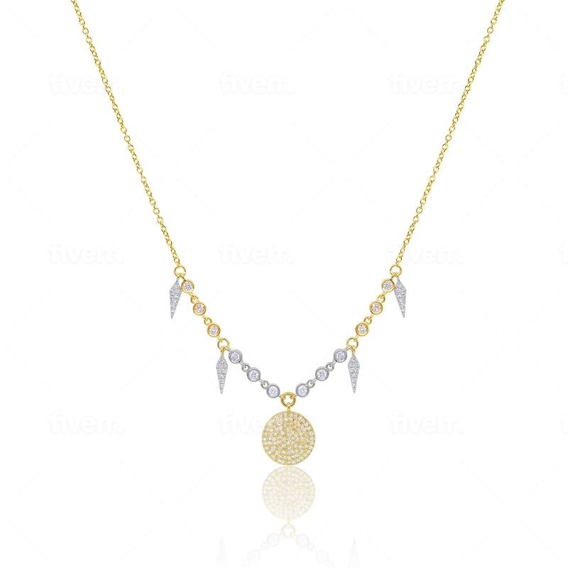 Two Tone Diamond Bezel and Disk Necklace