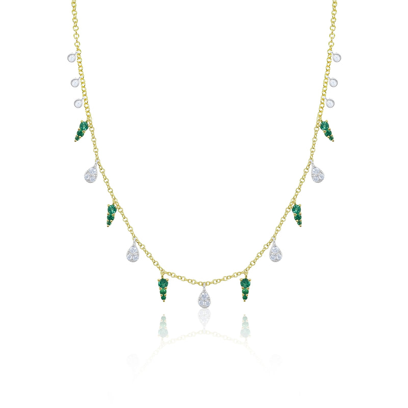 Yellow Gold Fringe Emerald Dagger Necklace