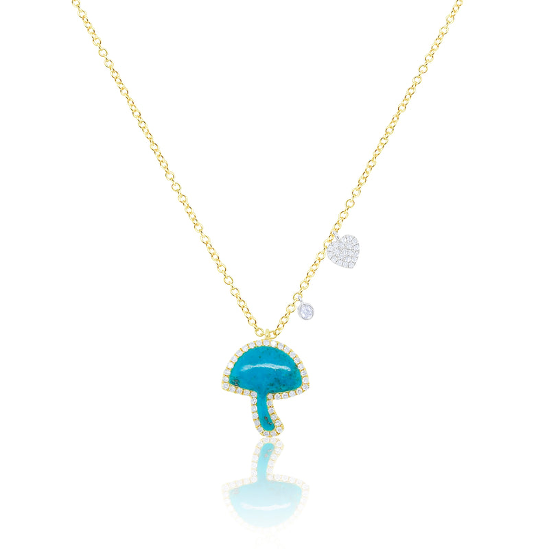 Two tone yellow gold Turquoise Mushroom Necklace