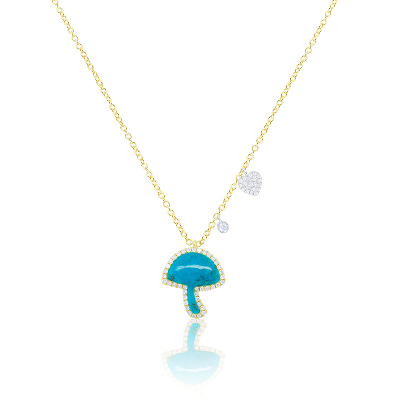 Yellow gold and Turquoise Mushroom Necklace