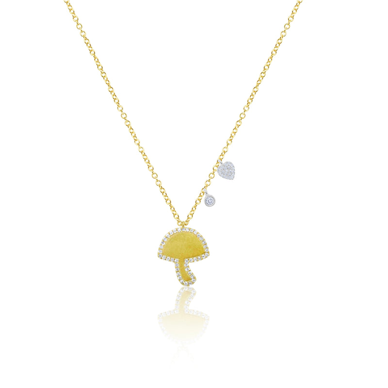 Brushed Yellow Gold Mushroom Diamond Necklace
