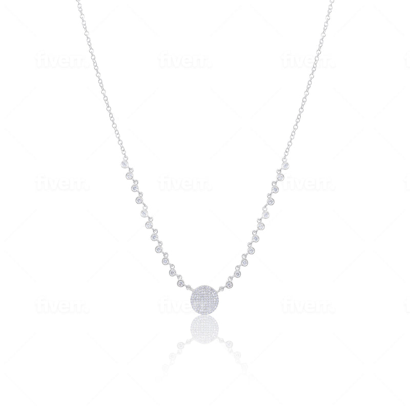 White Gold Diamond Bezel and Disk Necklace