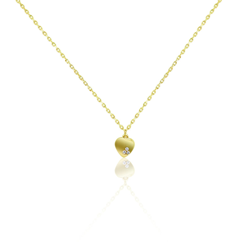 Dainty Yellow Gold Heart and Diamond Necklace