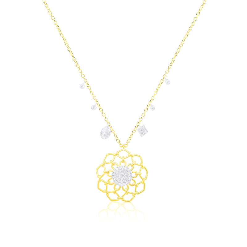 Two Tone Gold Flower and Diamond Charms Necklace