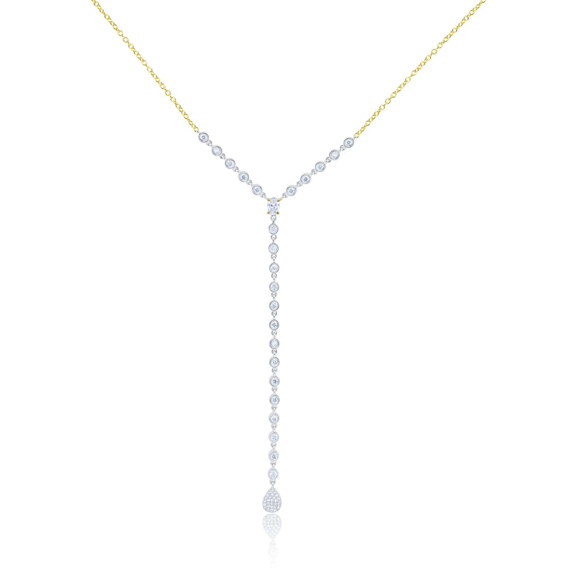 Two Tone Gold Diamond Bezel Lariat Necklace