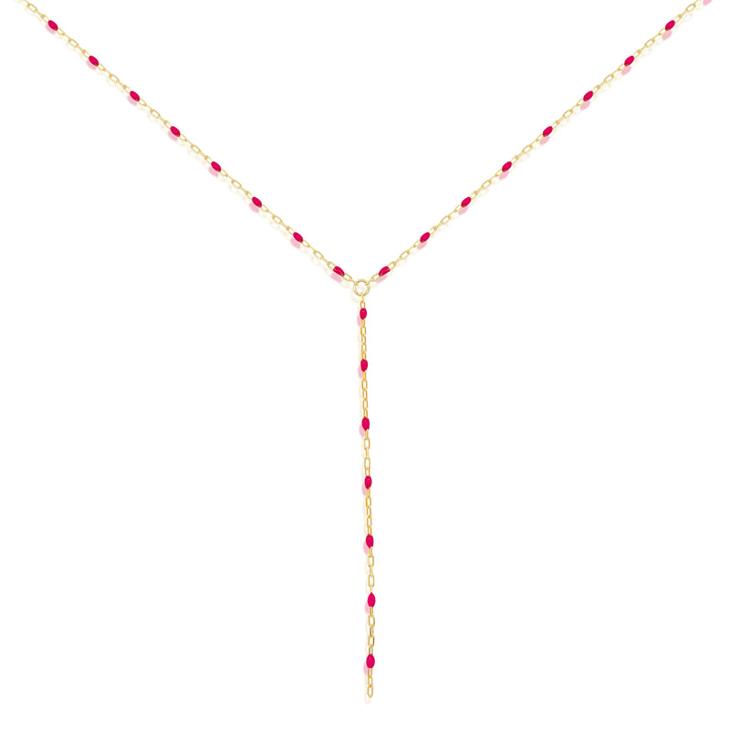 Yellow Gold Enamel Pink Lariat