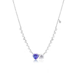 White Gold Two Stoned Diamond and Tanzanite Necklace