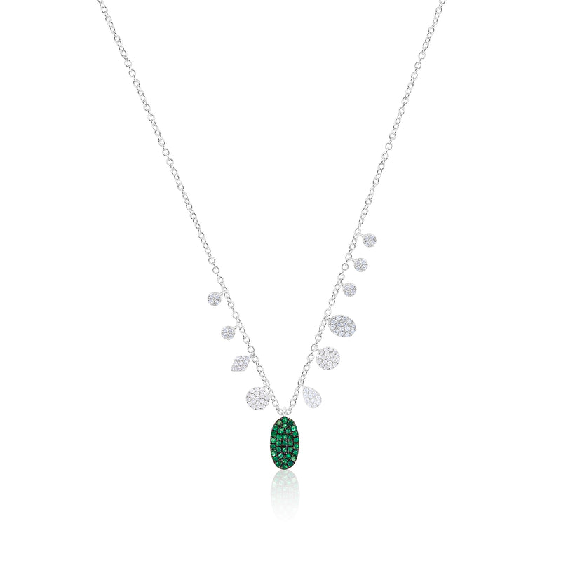 White Gold Emerald Diamond Charm Necklace