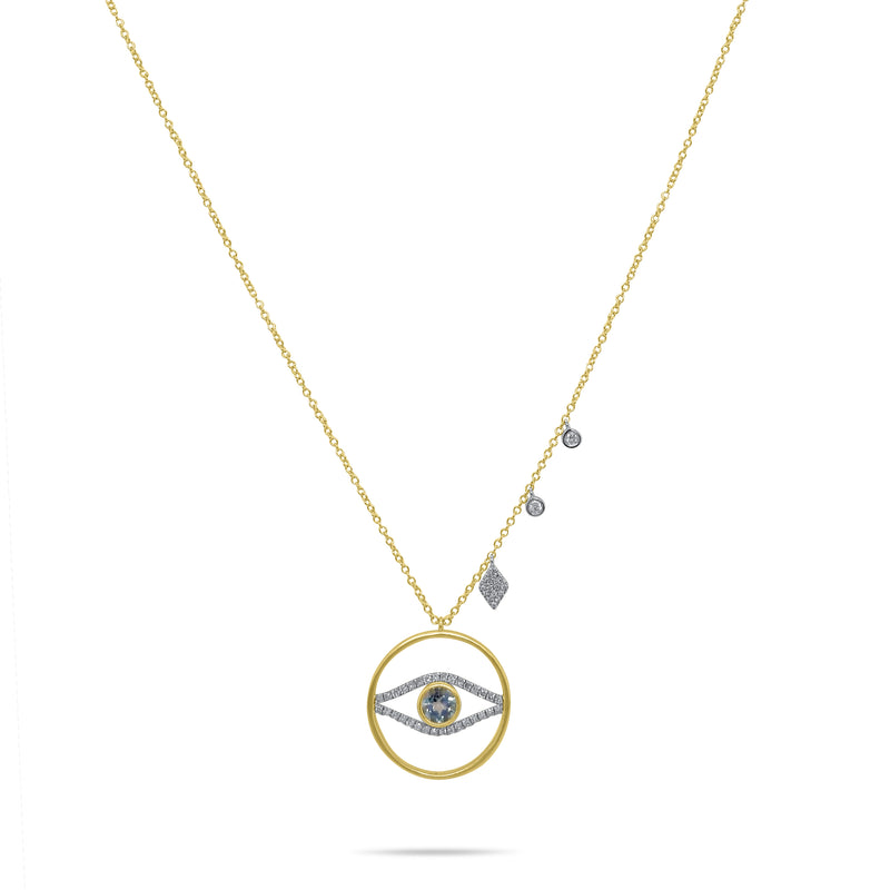 14kt Yellow Gold Blue Topaz Diamond Evil Eye Necklace