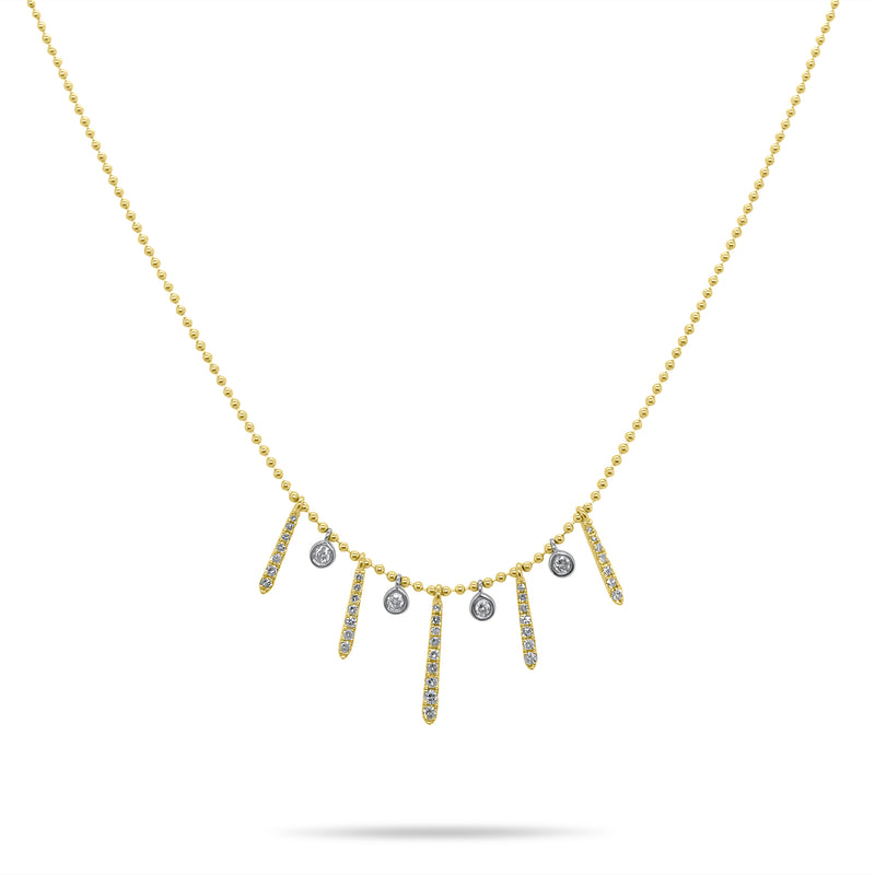 Yellow Gold Ball Chain Fringe Diamond Bezel Necklace