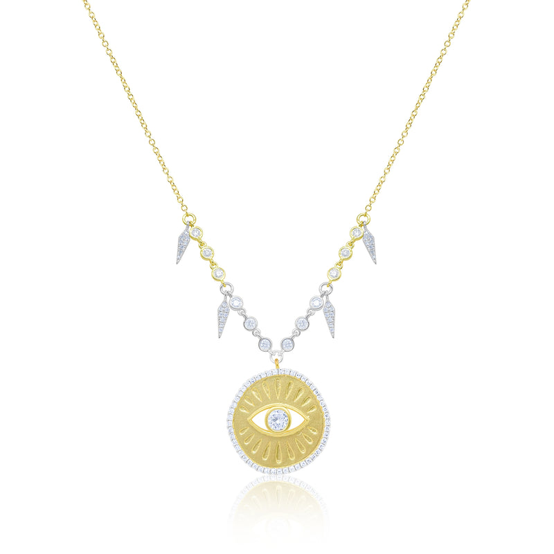 Two Tone Diamond and White Sapphire Evil Eye Necklace