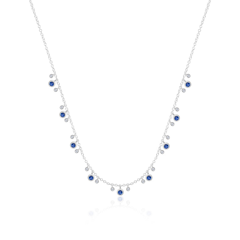 14kt White Gold Blue Topaz Diamond Fringe Bezel Layering Necklace
