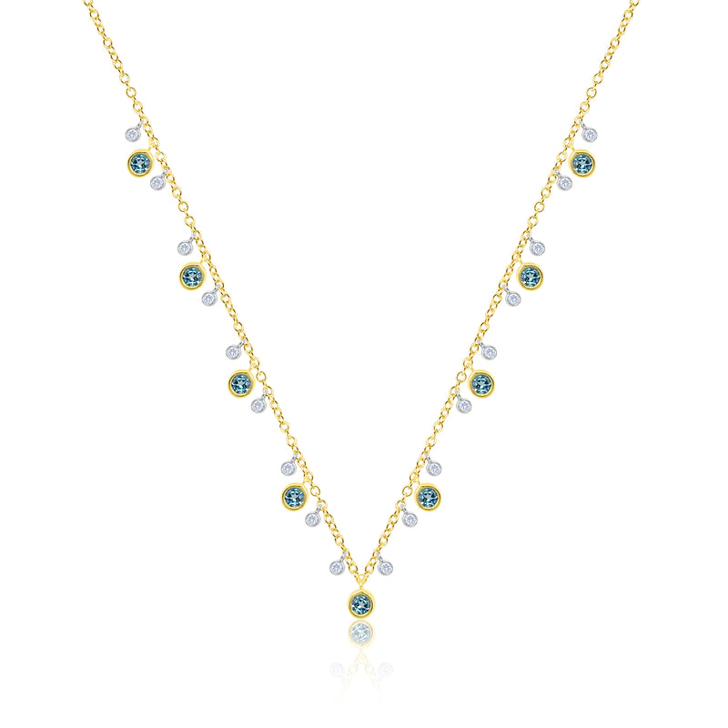 Yellow Gold and Blue Topaz Bezel Necklace
