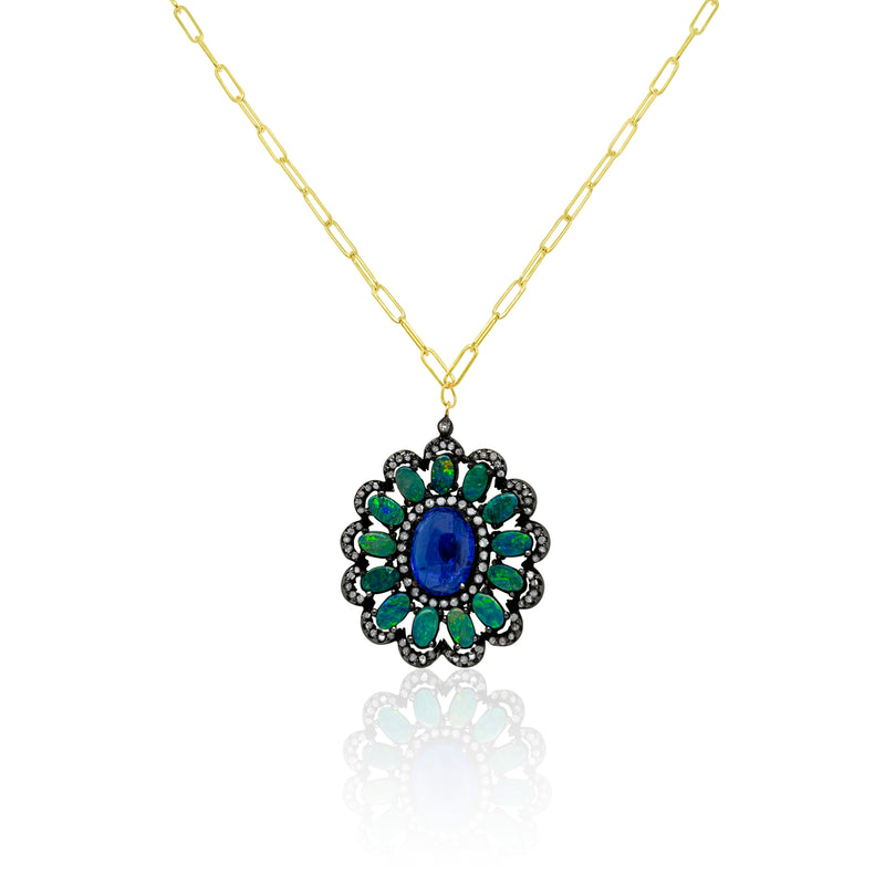 Statement Tanzanite and Opal Flower Necklace