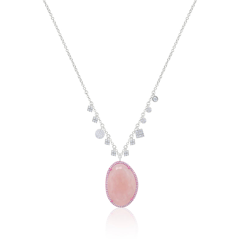 White Gold Prisim PInk Opal Diamond Necklace