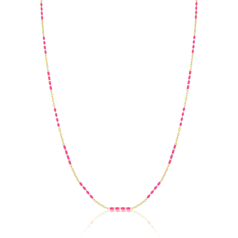 Pink Enamel and Gold Chain