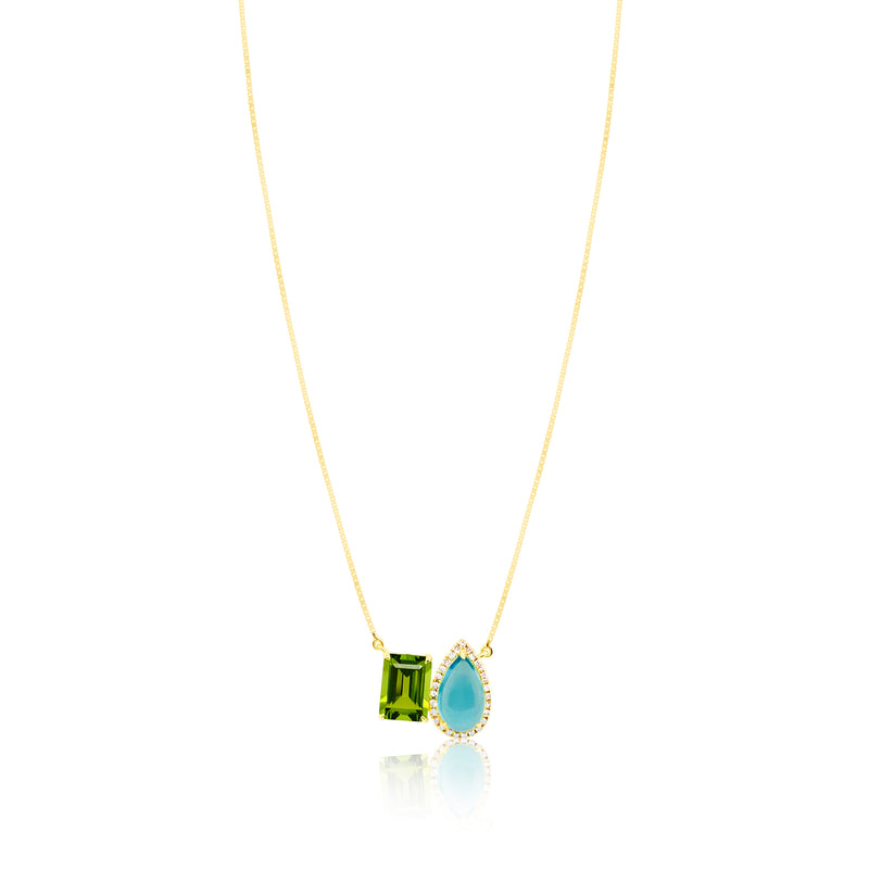 14kt Yellow Gold Blue Topaz Peridot Diamond Necklace
