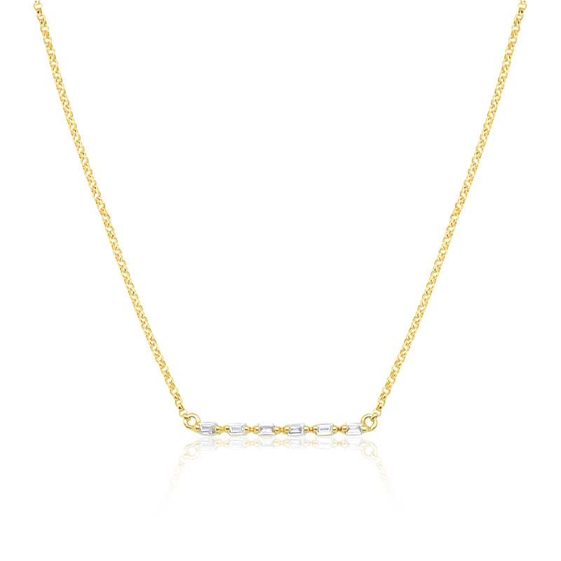 Yellow Gold Diamond Baguette Bar Necklace
