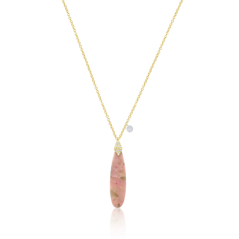 14kt Yellow Gold Pink Opal Diamond Drop Necklace