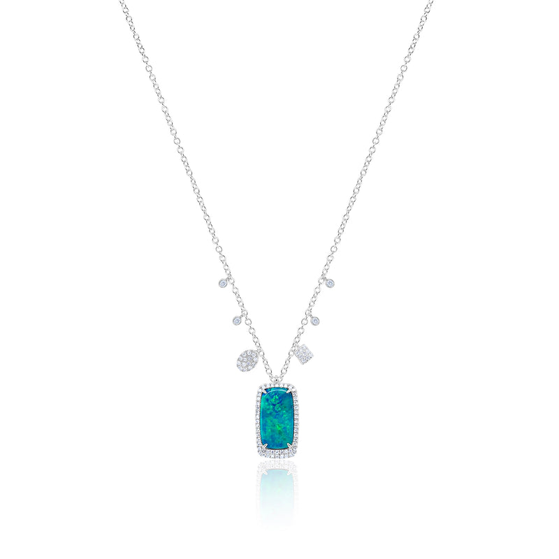 White Gold Opal Diamond Necklace