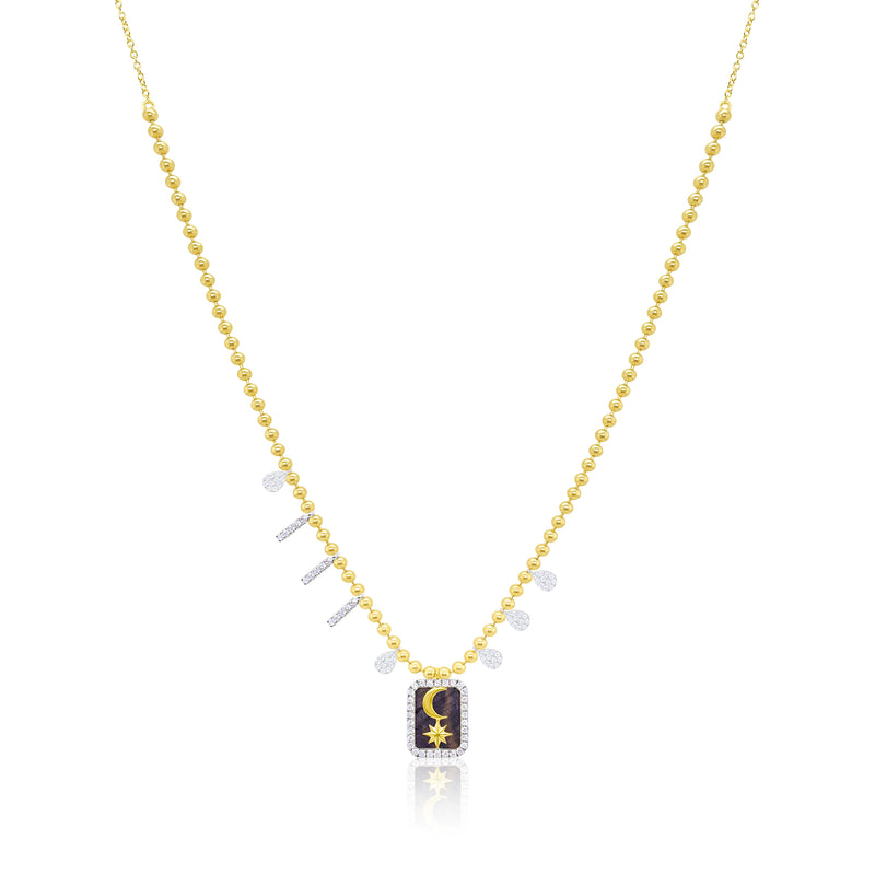 14kt Yellow Gold Moon & Sun Medallion Diamond Necklace