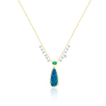 14kt Yellow Gold Diamond Opal and Emerald Necklace with Diamonds