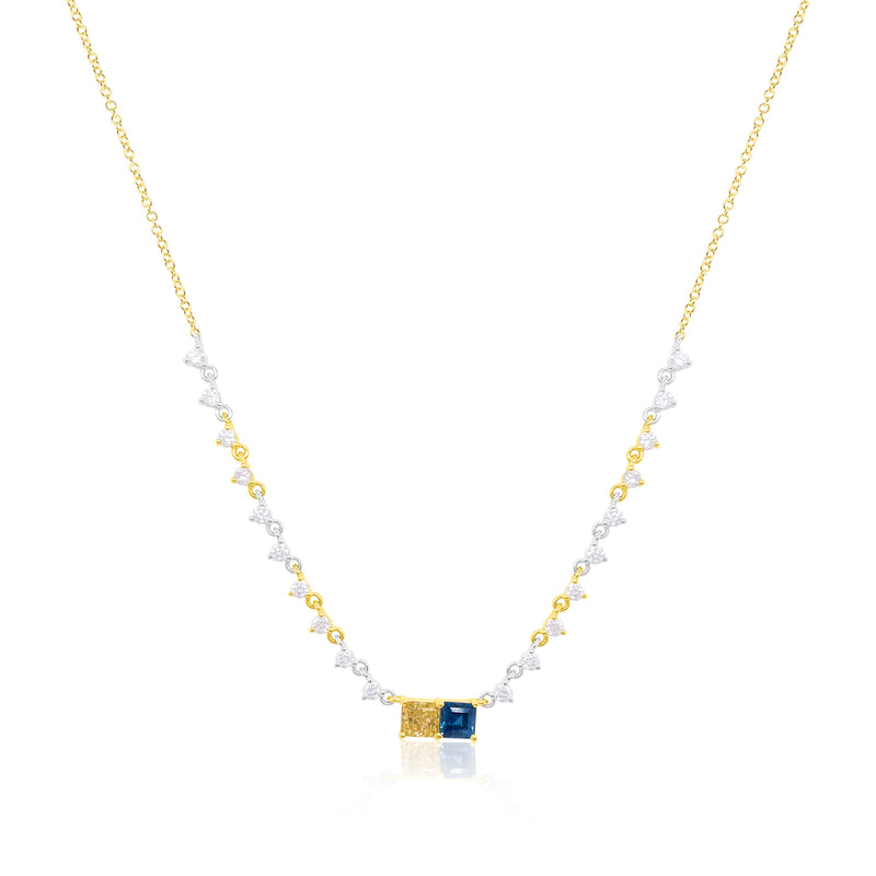 14kt Two Tone Blue Sapphire Yellow Gold Diamond Necklace