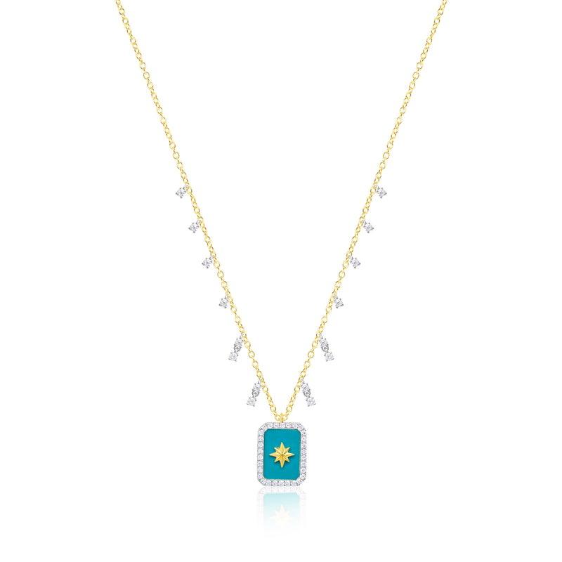 14 Kt Yellow Gold Turquoise Starburst Diamond Necklace