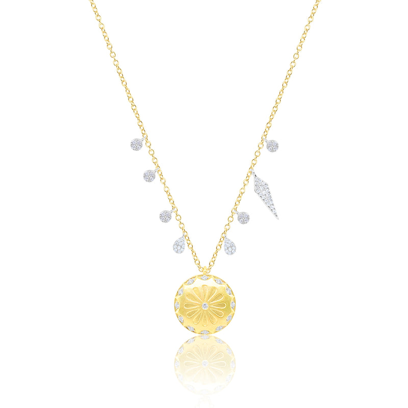 Yellow Gold Dagger Floral Motif Necklace