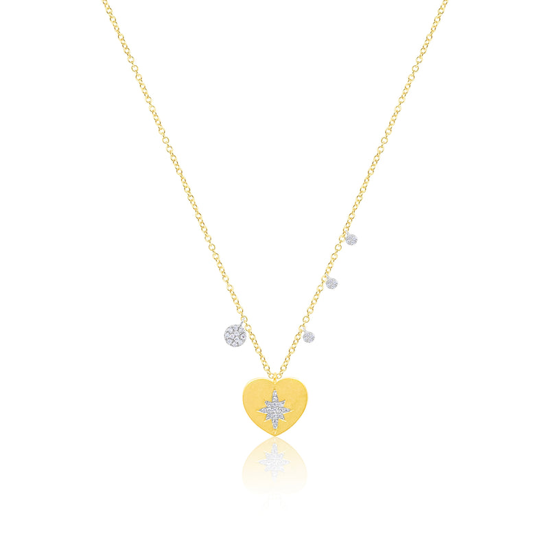 Yellow Gold and Diamond Heart Starburst Necklace