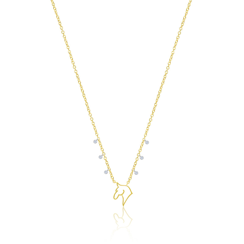 Yellow Gold Horse Necklace with Diamond Accents