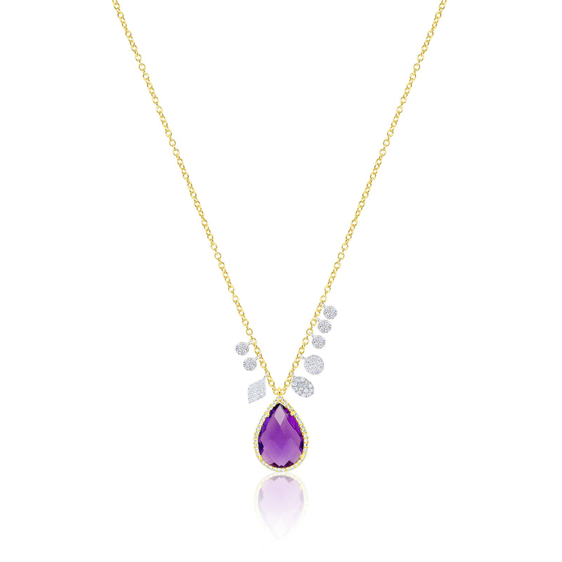 Yellow Gold Tear Drop Amethyst Necklace